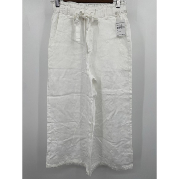 Anthropologie CLOTH & STONE White LINEN Paperbag Waist Wide Leg Crop Pants‎ XS - Picture 2 of 12